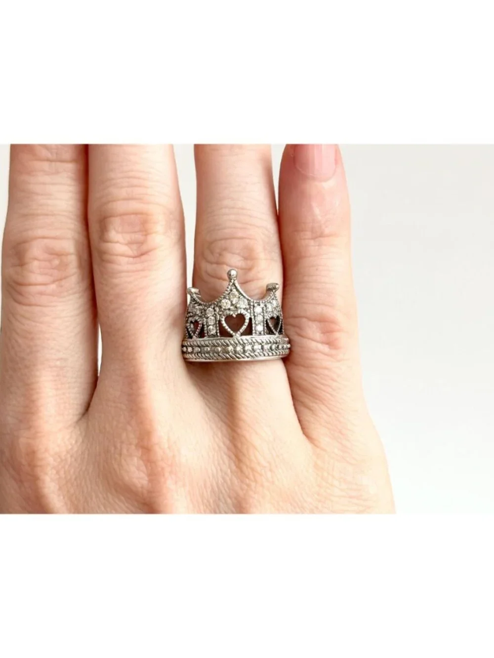 Crown Shaped Milgrain CZ Stone Beaded Sterling Silver 925 Vintage Ring - sz 6
